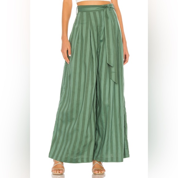 TULAROSA Revolve Kade Pant Green Striped Pleated Wide Leg Trousers Size Small - Picture 2 of 16